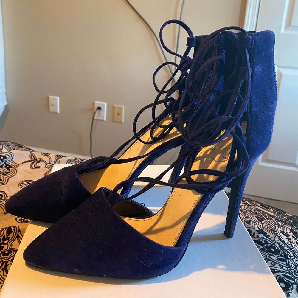 Missguided suede blue lace up heels size 10